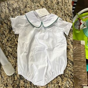 White Baby Romper with Green Trim